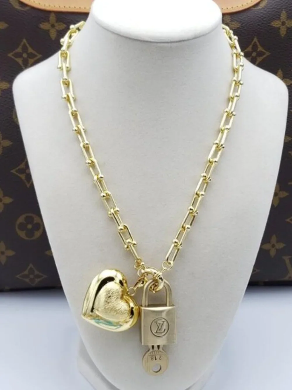 Authentic Louis Vuitton Gold Padlock with Unbranded 18k Gold Plated Necklace - Picture 3 of 10